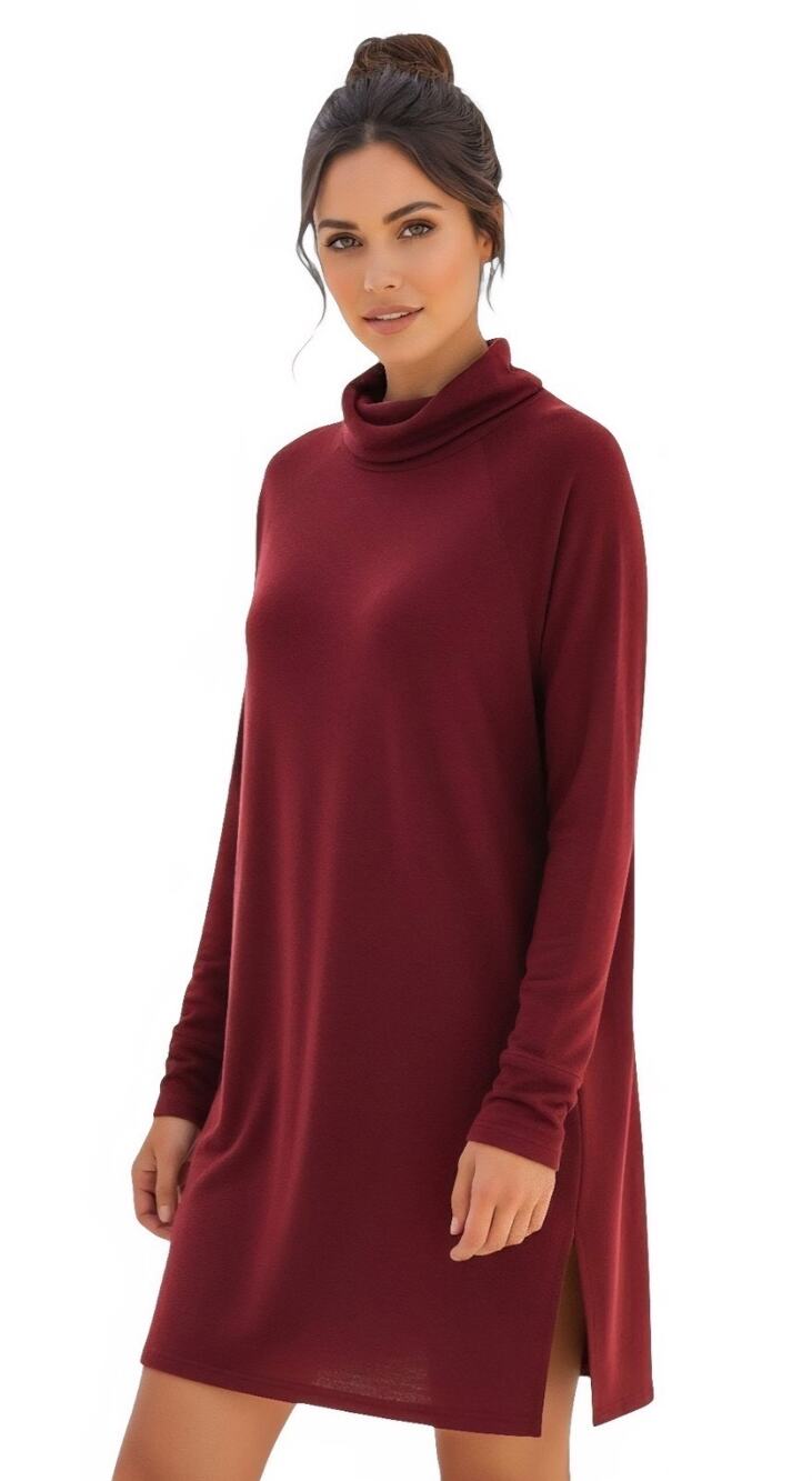 AWULIFFAN Womens XXL Turtleneck Long-Sleeve Hem Split Loose Casual Tunic Dress